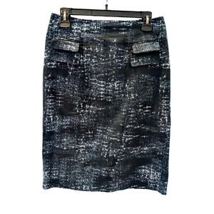 Grace Black Gray Abstract Print Cotton‎ Pencil Skirt Size 6 Back Slit Lined